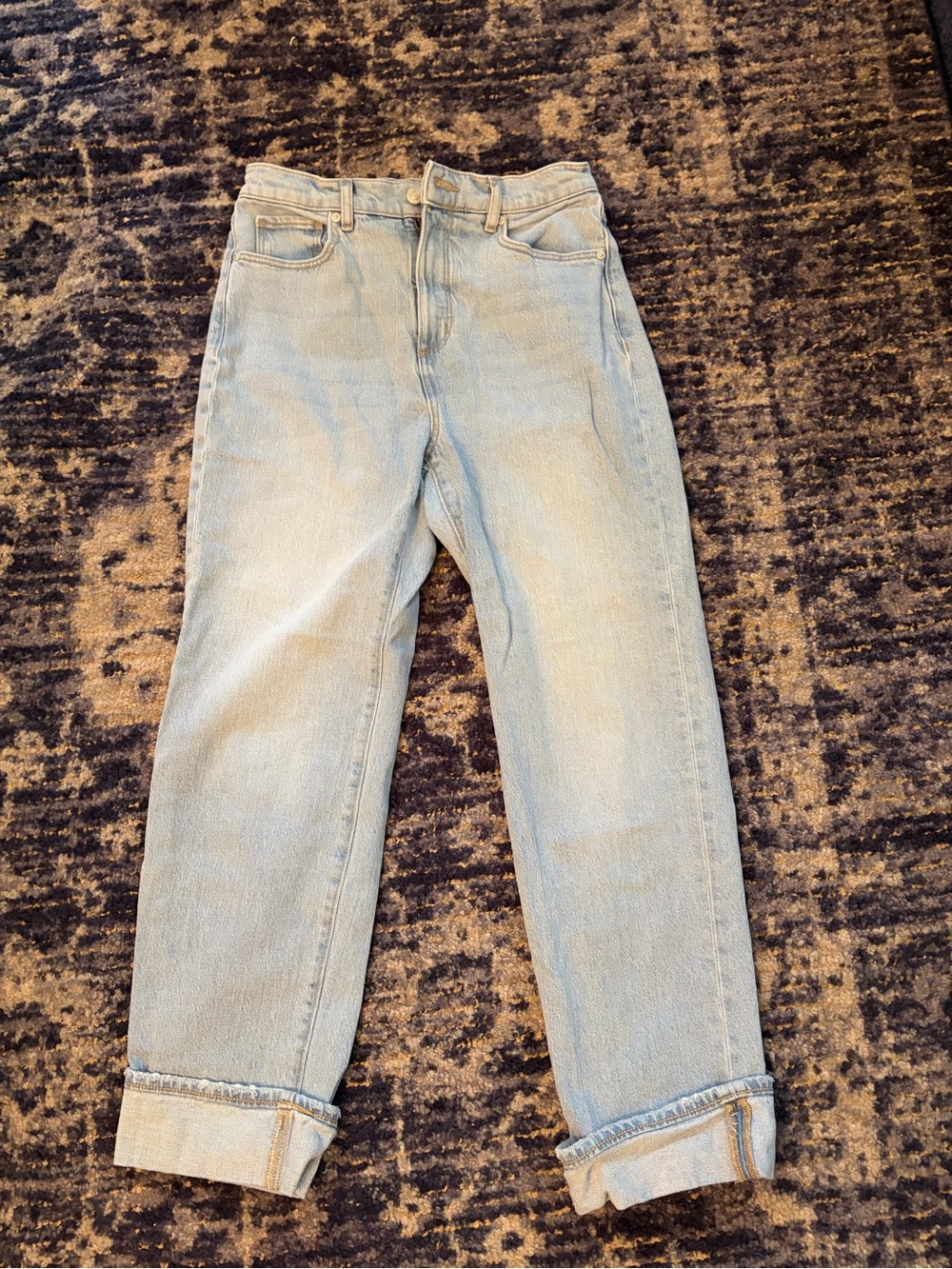 LOFT Light Wash Denim Mom Jeans, Straight Fit with Cuffed Hem